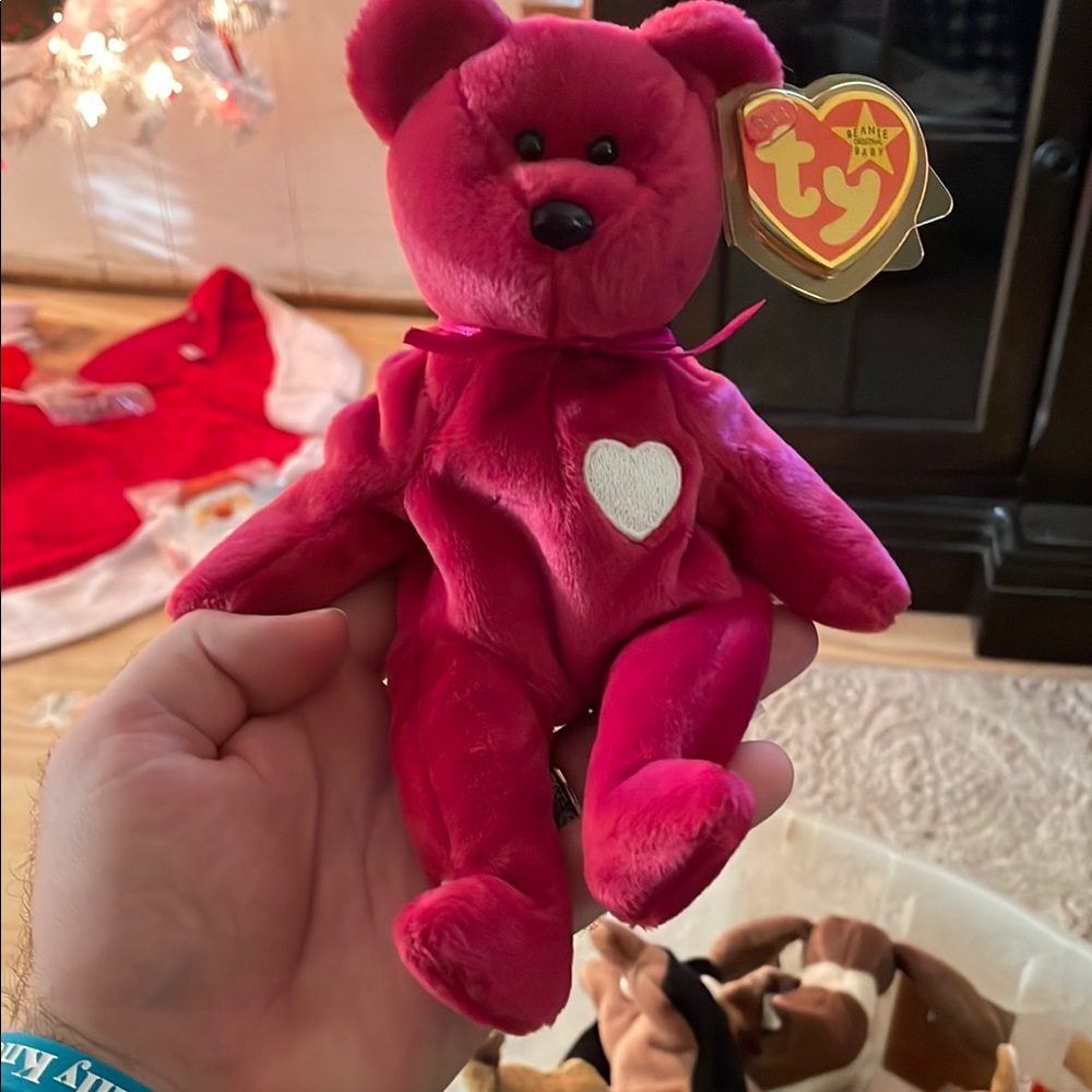 Ty Red Stuffed Animal Bear with Heart Detail